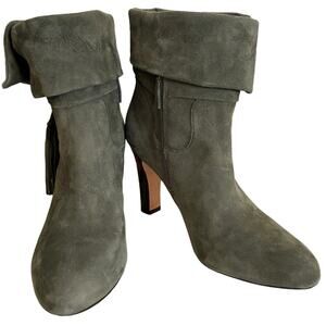Johnson and Murphy Keaton Cuff Bootie sage green suede boots‎ size 10 4” heel